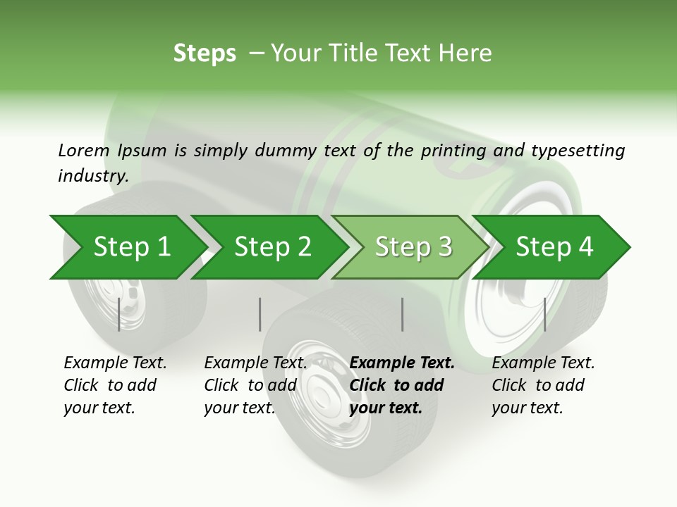 A Green Battery On Wheels With A White Background PowerPoint Template