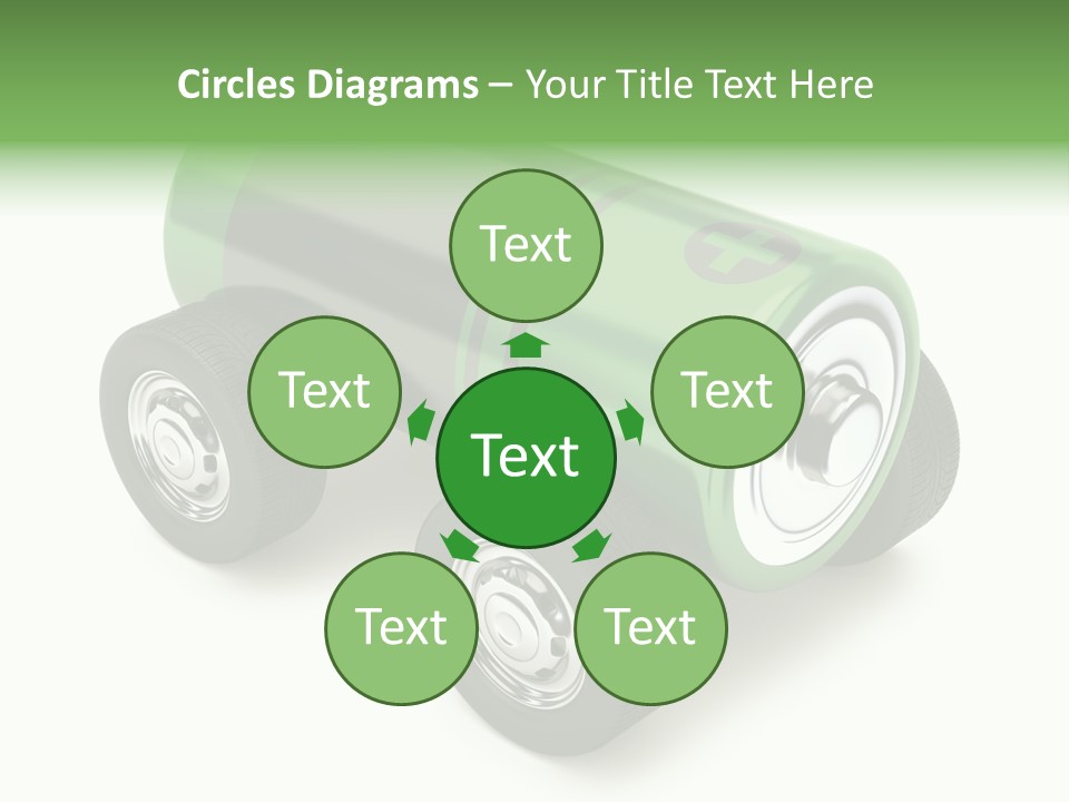 A Green Battery On Wheels With A White Background PowerPoint Template