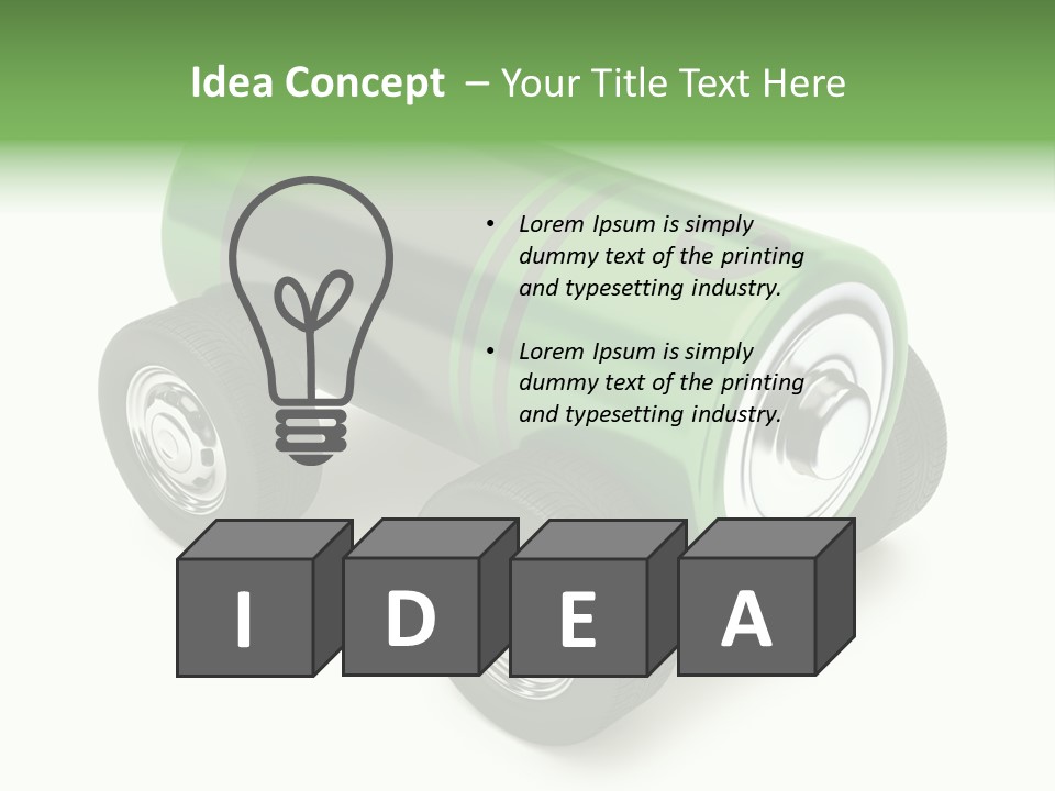 A Green Battery On Wheels With A White Background PowerPoint Template