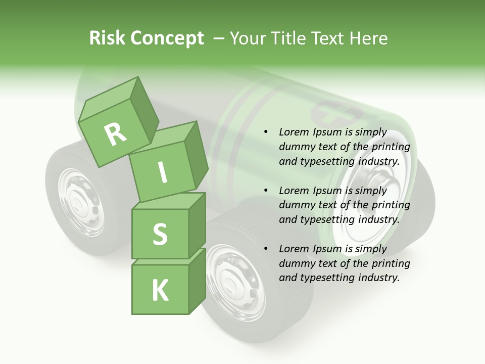 A Green Battery On Wheels With A White Background PowerPoint Template