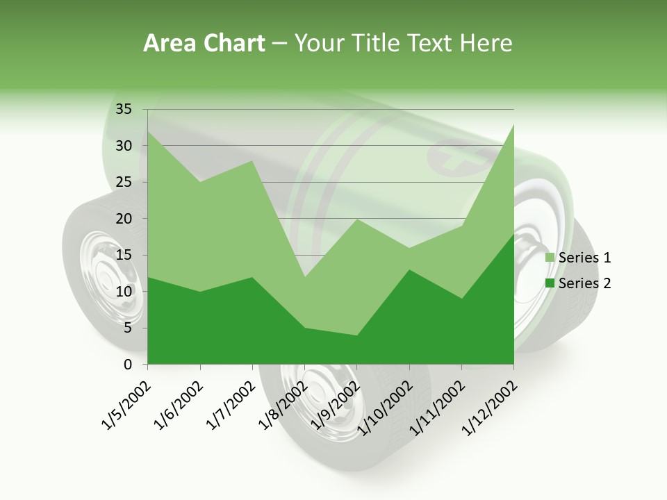A Green Battery On Wheels With A White Background PowerPoint Template
