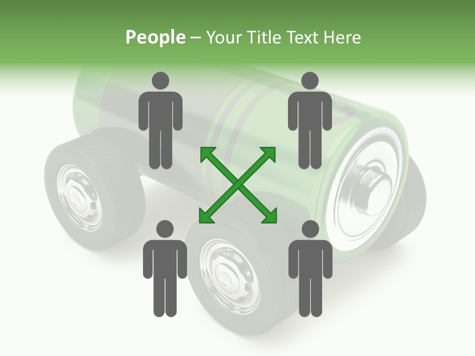 A Green Battery On Wheels With A White Background PowerPoint Template