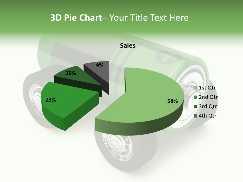 A Green Battery On Wheels With A White Background PowerPoint Template