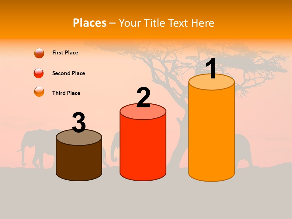 A Group Of Elephants Standing Under A Tree At Sunset PowerPoint Template