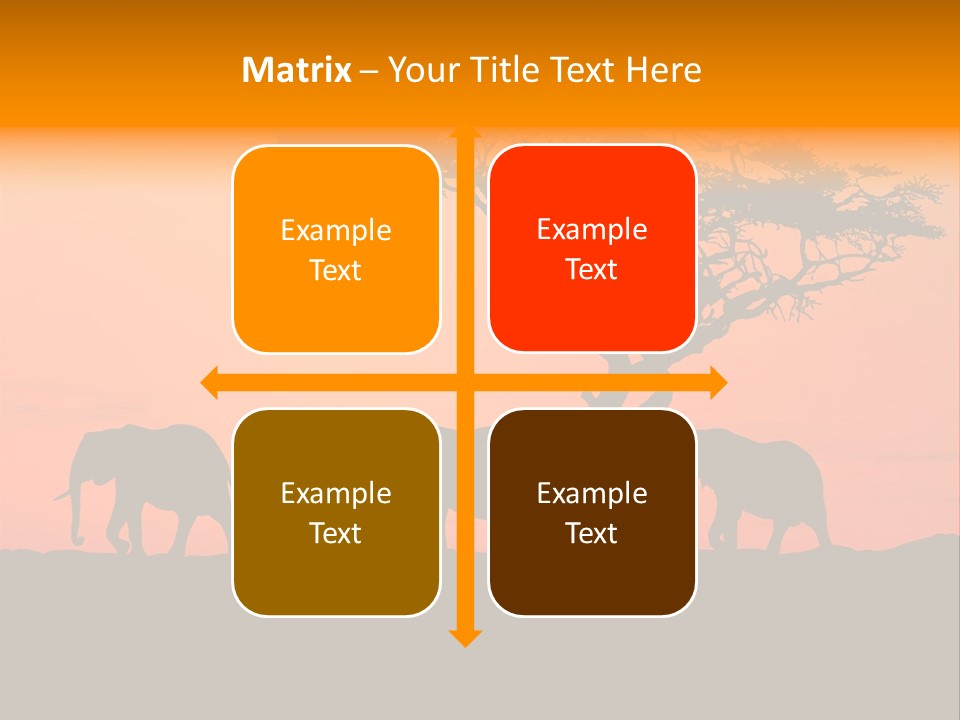 A Group Of Elephants Standing Under A Tree At Sunset PowerPoint Template