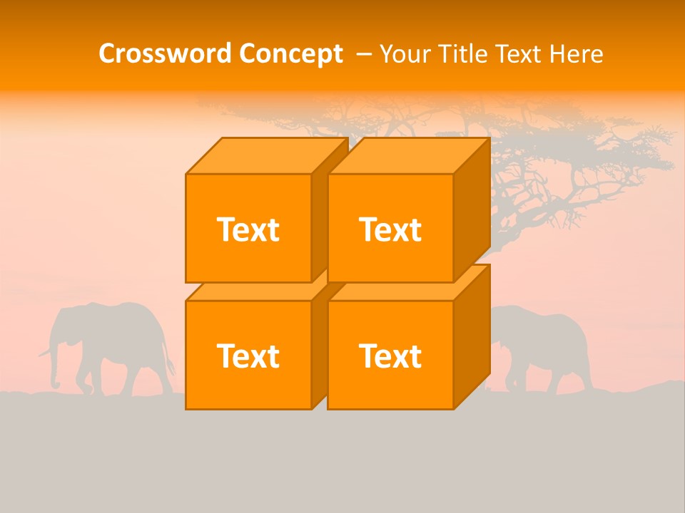 A Group Of Elephants Standing Under A Tree At Sunset PowerPoint Template