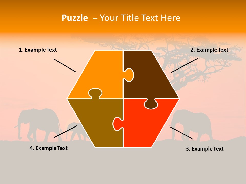 A Group Of Elephants Standing Under A Tree At Sunset PowerPoint Template