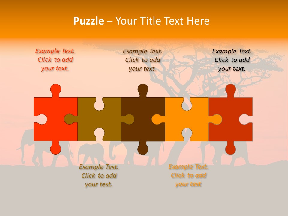 A Group Of Elephants Standing Under A Tree At Sunset PowerPoint Template