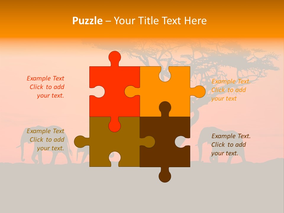 A Group Of Elephants Standing Under A Tree At Sunset PowerPoint Template