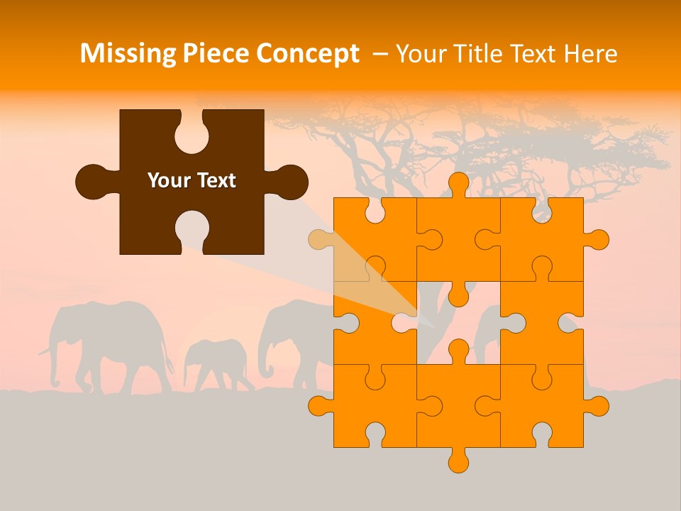 A Group Of Elephants Standing Under A Tree At Sunset PowerPoint Template