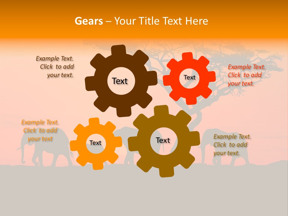 A Group Of Elephants Standing Under A Tree At Sunset PowerPoint Template