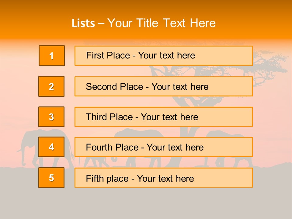 A Group Of Elephants Standing Under A Tree At Sunset PowerPoint Template