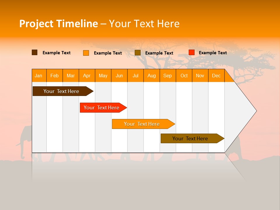 A Group Of Elephants Standing Under A Tree At Sunset PowerPoint Template