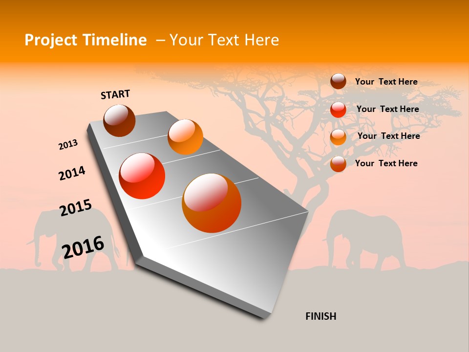 A Group Of Elephants Standing Under A Tree At Sunset PowerPoint Template