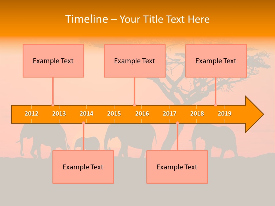 A Group Of Elephants Standing Under A Tree At Sunset PowerPoint Template