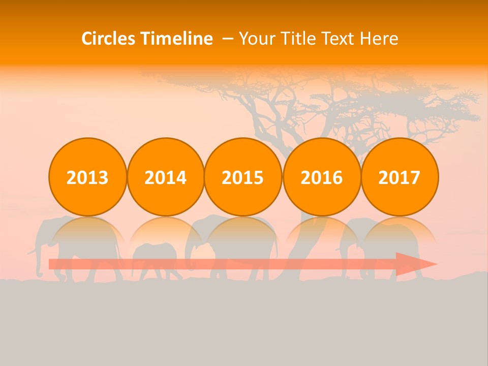 A Group Of Elephants Standing Under A Tree At Sunset PowerPoint Template