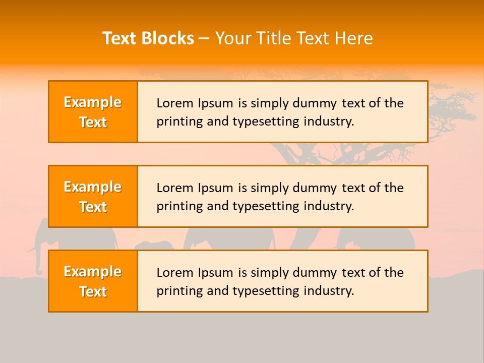 A Group Of Elephants Standing Under A Tree At Sunset PowerPoint Template