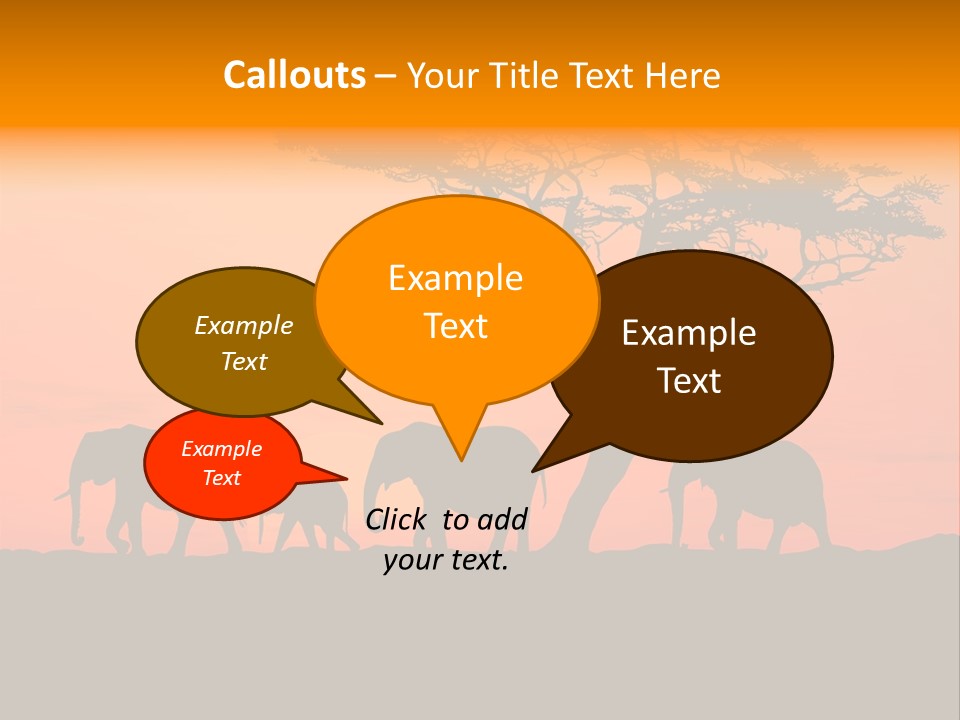 A Group Of Elephants Standing Under A Tree At Sunset PowerPoint Template