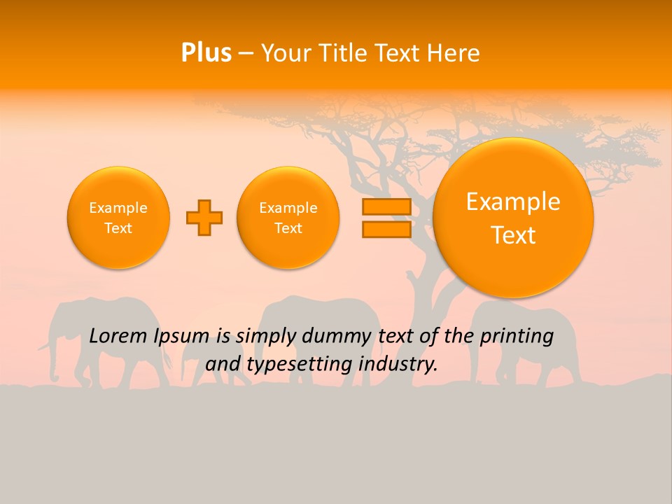 A Group Of Elephants Standing Under A Tree At Sunset PowerPoint Template