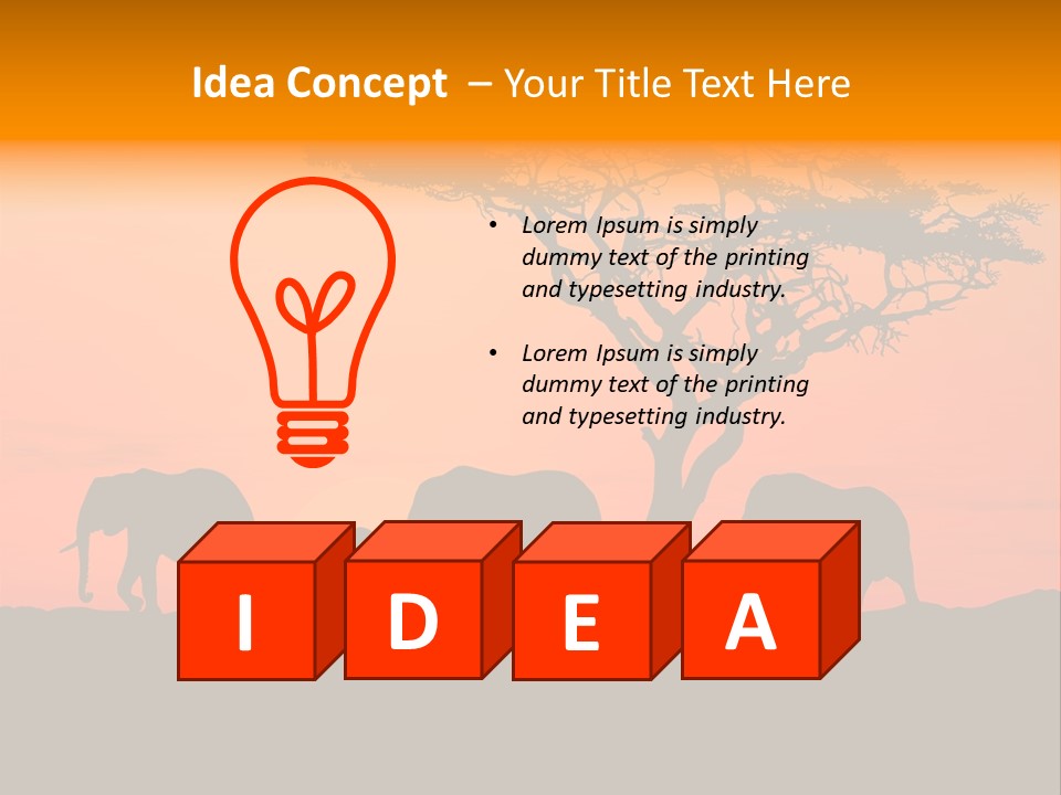 A Group Of Elephants Standing Under A Tree At Sunset PowerPoint Template