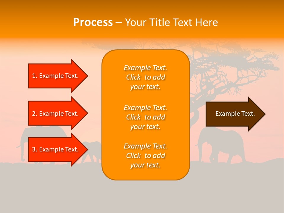 A Group Of Elephants Standing Under A Tree At Sunset PowerPoint Template