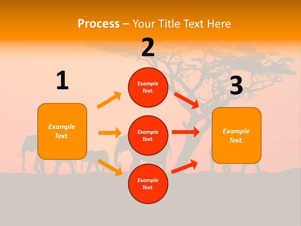 A Group Of Elephants Standing Under A Tree At Sunset PowerPoint Template