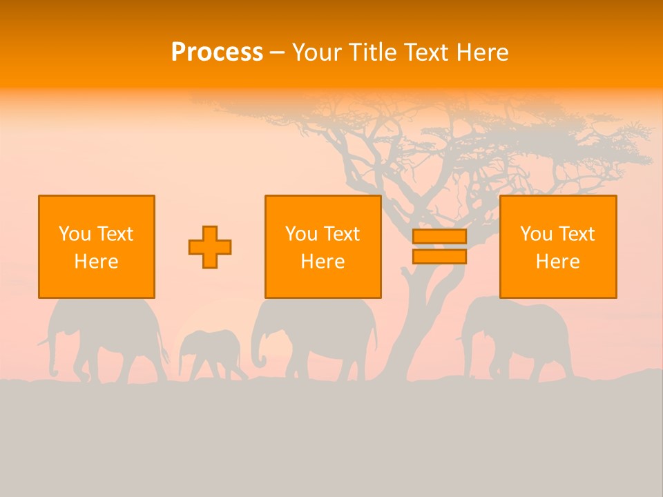 A Group Of Elephants Standing Under A Tree At Sunset PowerPoint Template