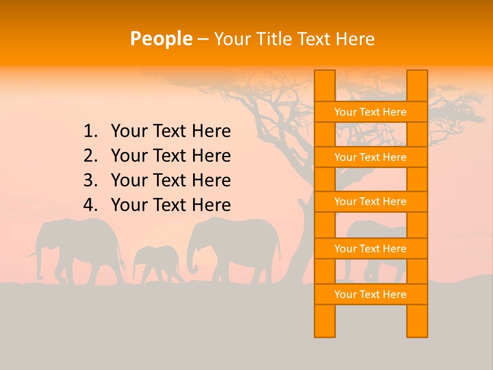 A Group Of Elephants Standing Under A Tree At Sunset PowerPoint Template