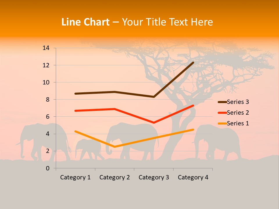 A Group Of Elephants Standing Under A Tree At Sunset PowerPoint Template