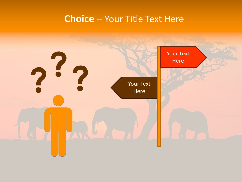 A Group Of Elephants Standing Under A Tree At Sunset PowerPoint Template