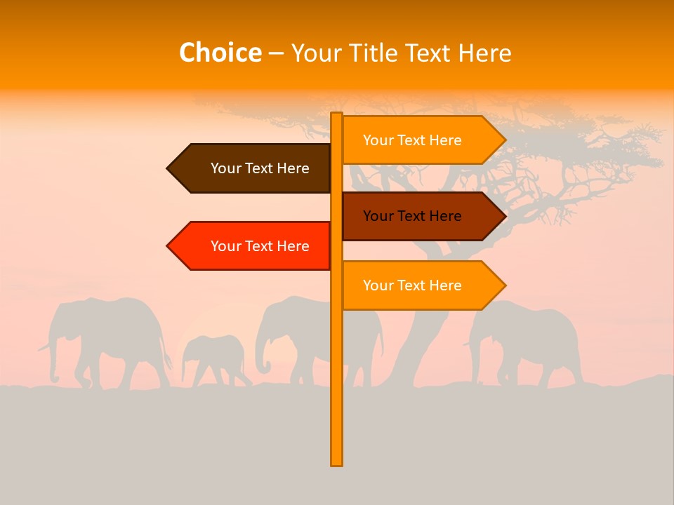 A Group Of Elephants Standing Under A Tree At Sunset PowerPoint Template