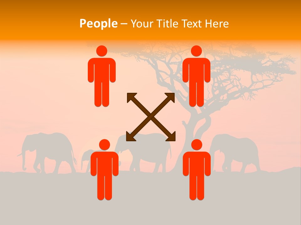 A Group Of Elephants Standing Under A Tree At Sunset PowerPoint Template