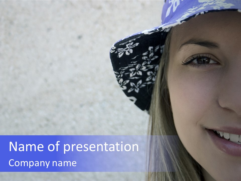 A Young Girl Wearing A Blue And White Hat PowerPoint Template