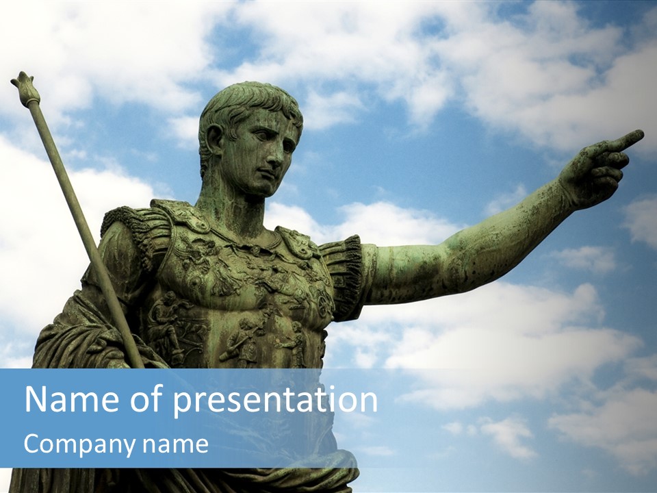 A Statue Of A Roman Soldier Holding A Spear PowerPoint Template