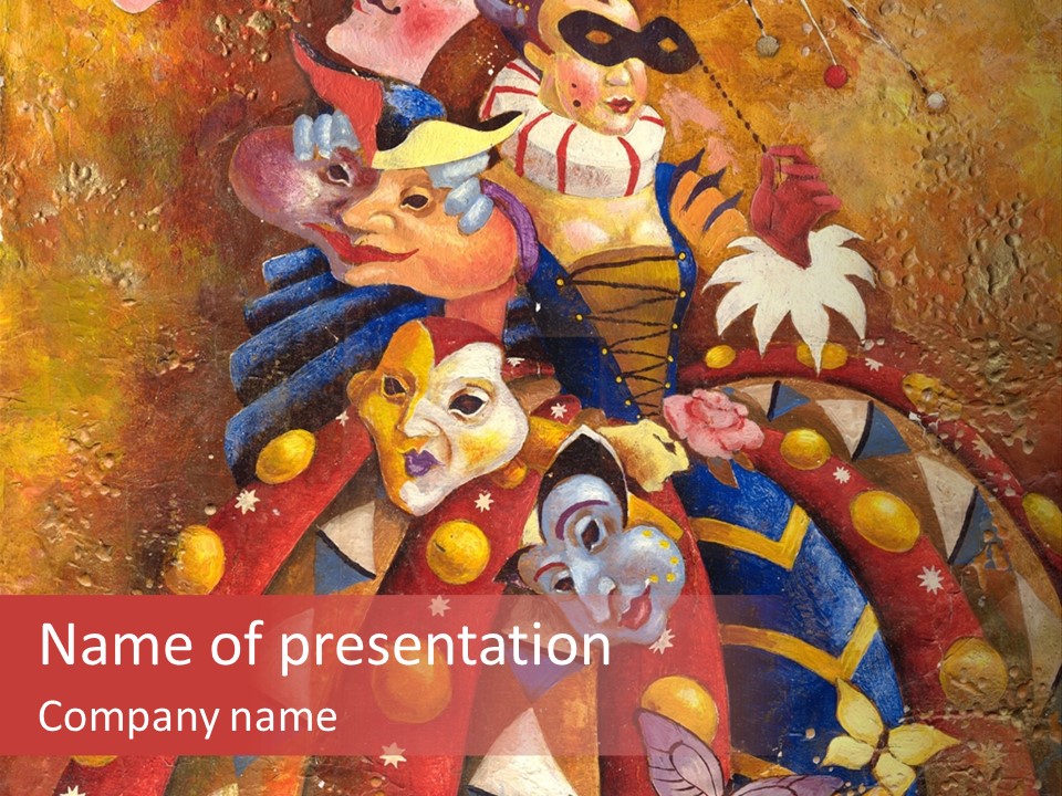 A Painting Of Clowns With Masks On Them PowerPoint Template