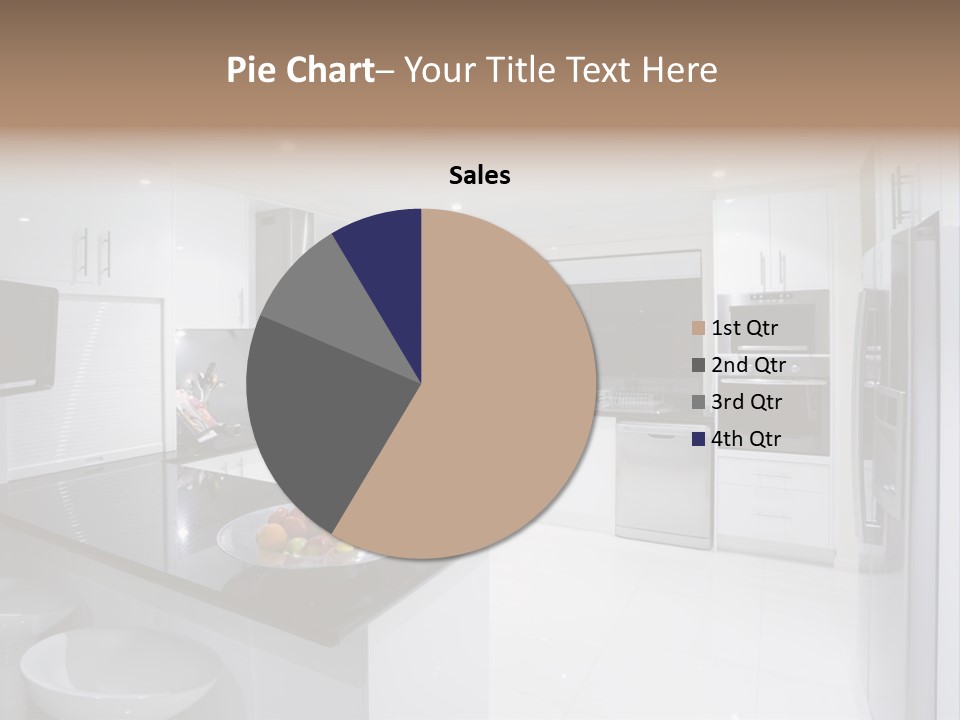 A Kitchen With A Black Counter Top And White Cabinets PowerPoint Template