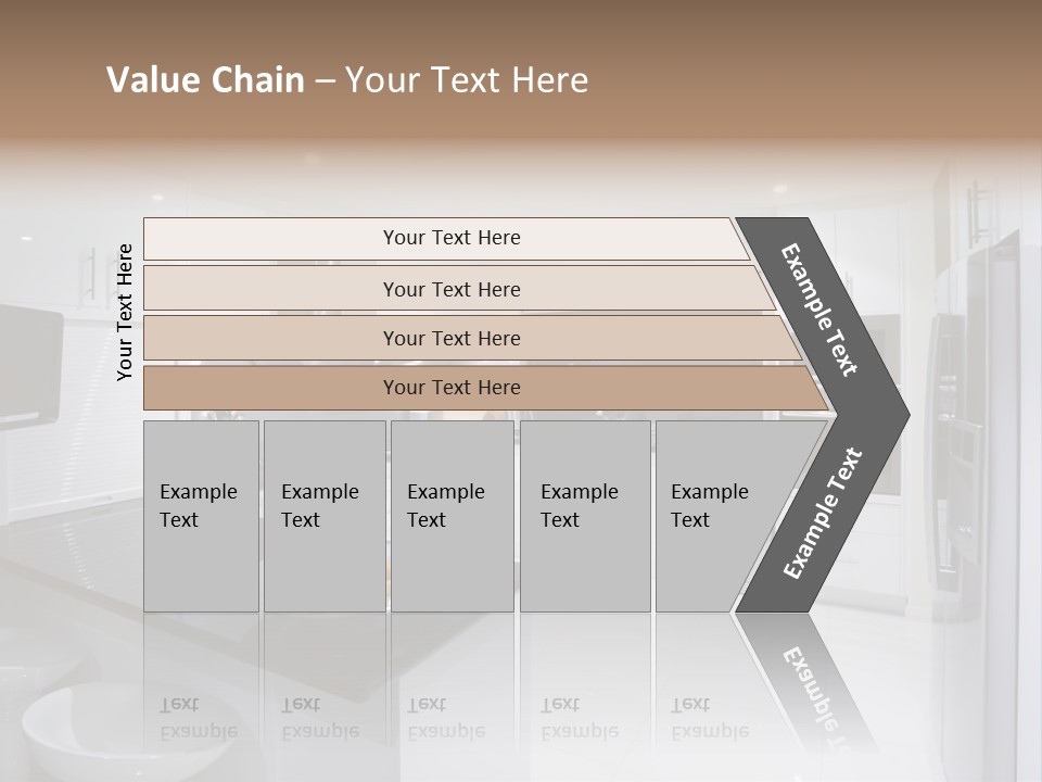 A Kitchen With A Black Counter Top And White Cabinets PowerPoint Template
