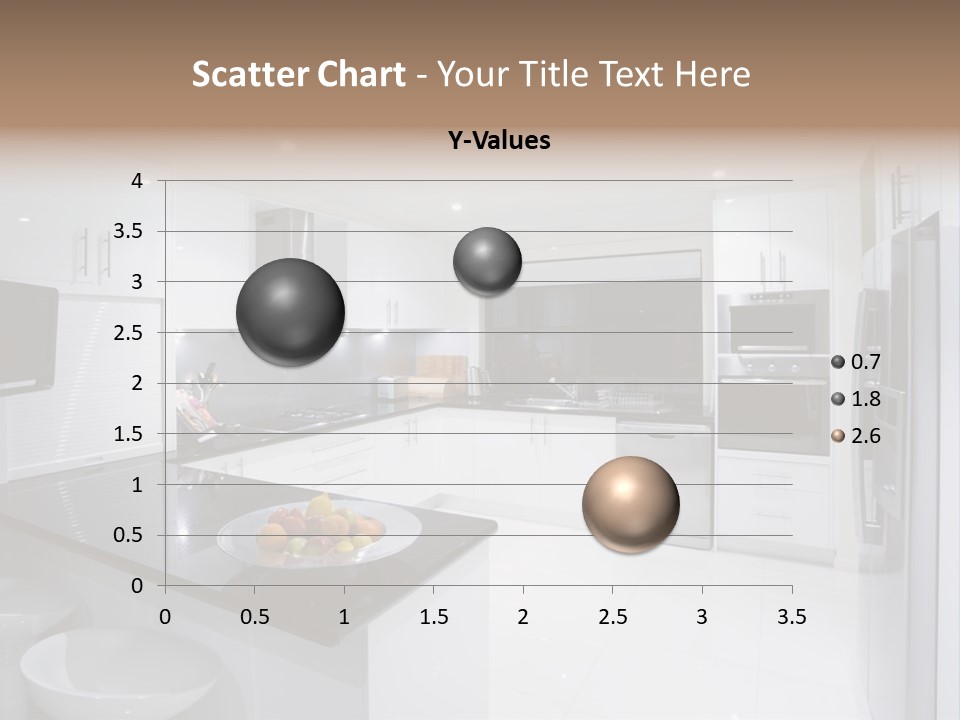 A Kitchen With A Black Counter Top And White Cabinets PowerPoint Template