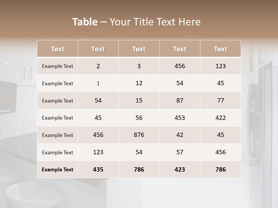 A Kitchen With A Black Counter Top And White Cabinets PowerPoint Template
