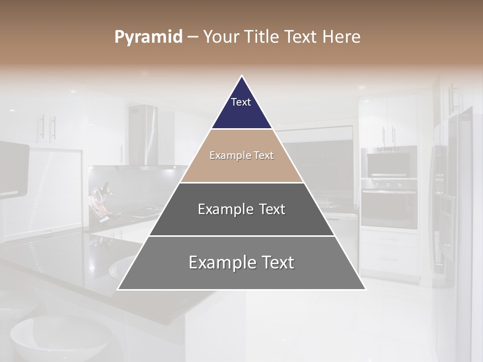 A Kitchen With A Black Counter Top And White Cabinets PowerPoint Template