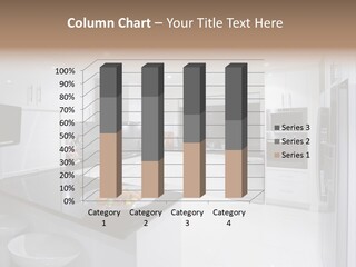 A Kitchen With A Black Counter Top And White Cabinets PowerPoint Template