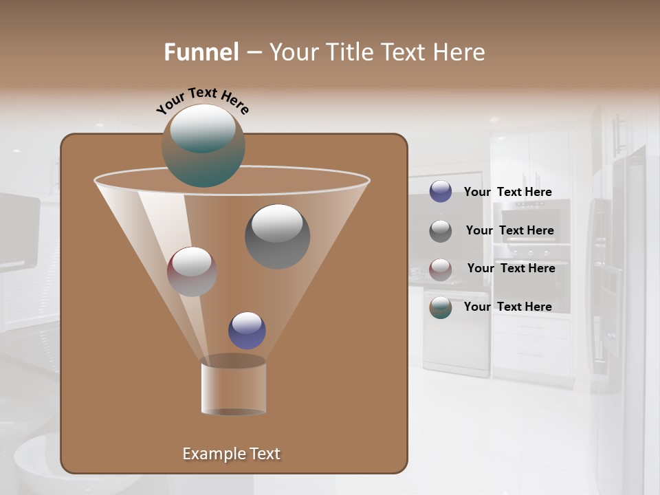 A Kitchen With A Black Counter Top And White Cabinets PowerPoint Template