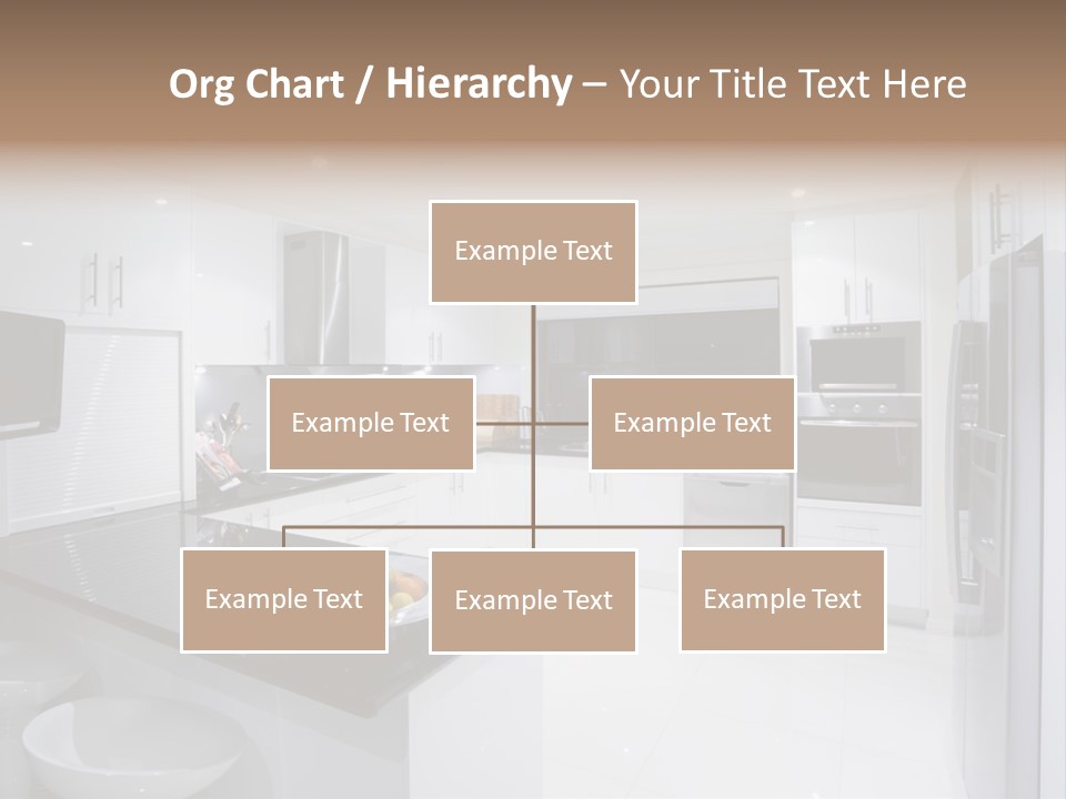 A Kitchen With A Black Counter Top And White Cabinets PowerPoint Template