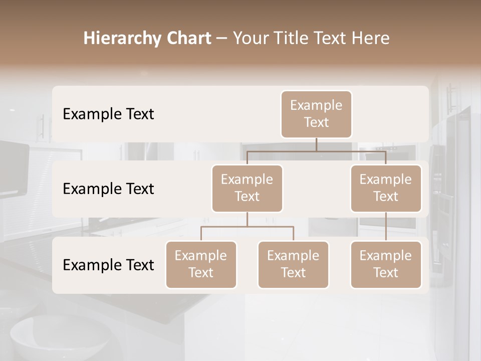 A Kitchen With A Black Counter Top And White Cabinets PowerPoint Template