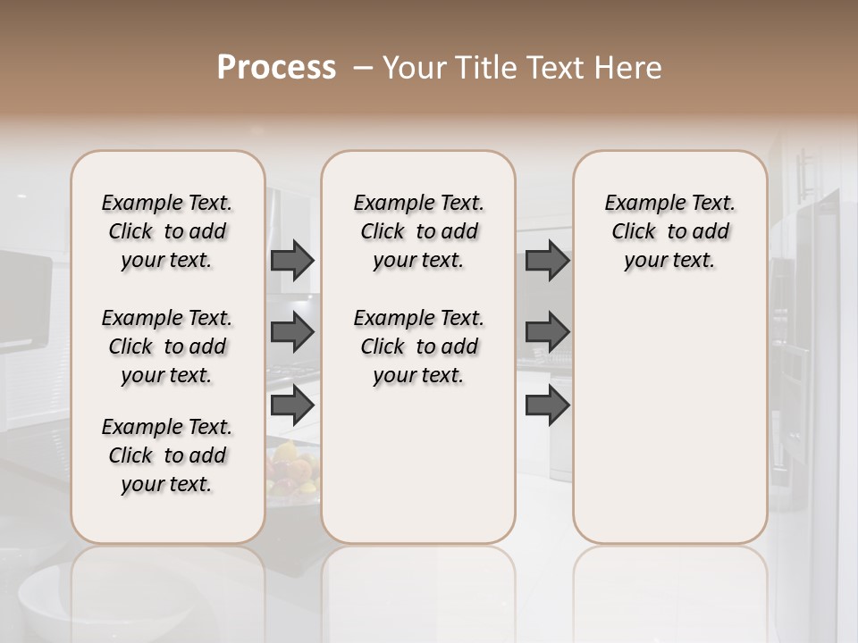 A Kitchen With A Black Counter Top And White Cabinets PowerPoint Template