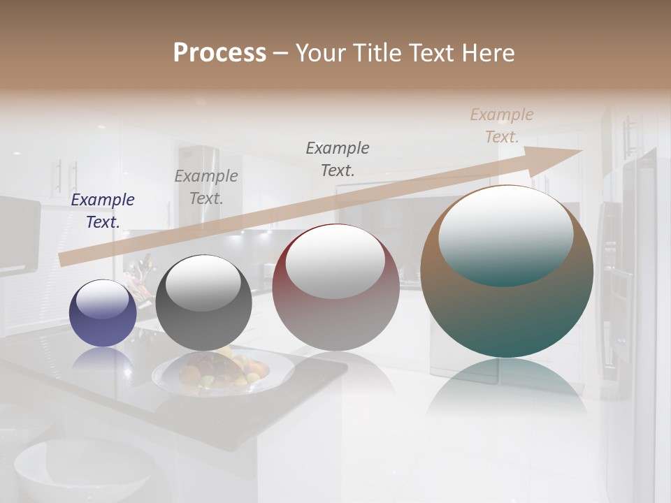 A Kitchen With A Black Counter Top And White Cabinets PowerPoint Template