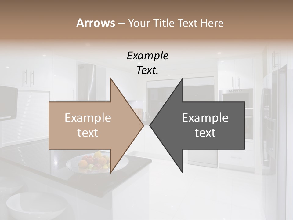 A Kitchen With A Black Counter Top And White Cabinets PowerPoint Template
