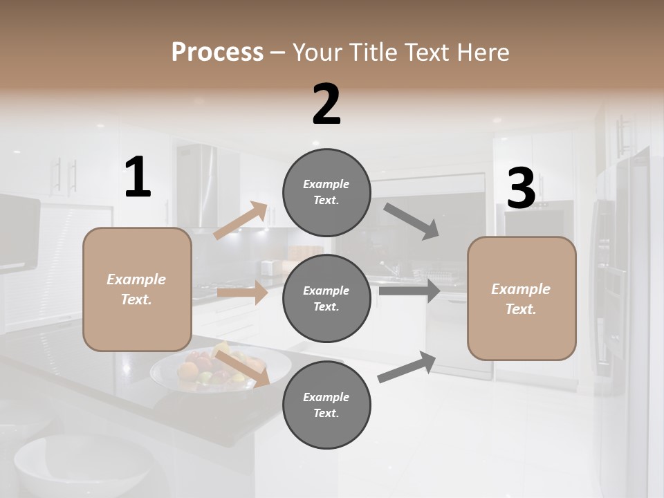 A Kitchen With A Black Counter Top And White Cabinets PowerPoint Template