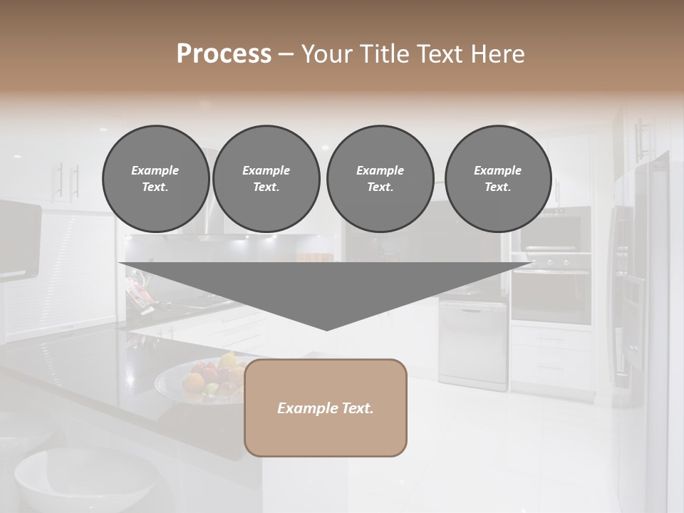 A Kitchen With A Black Counter Top And White Cabinets PowerPoint Template