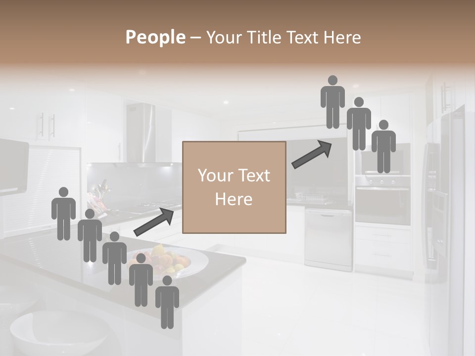 A Kitchen With A Black Counter Top And White Cabinets PowerPoint Template